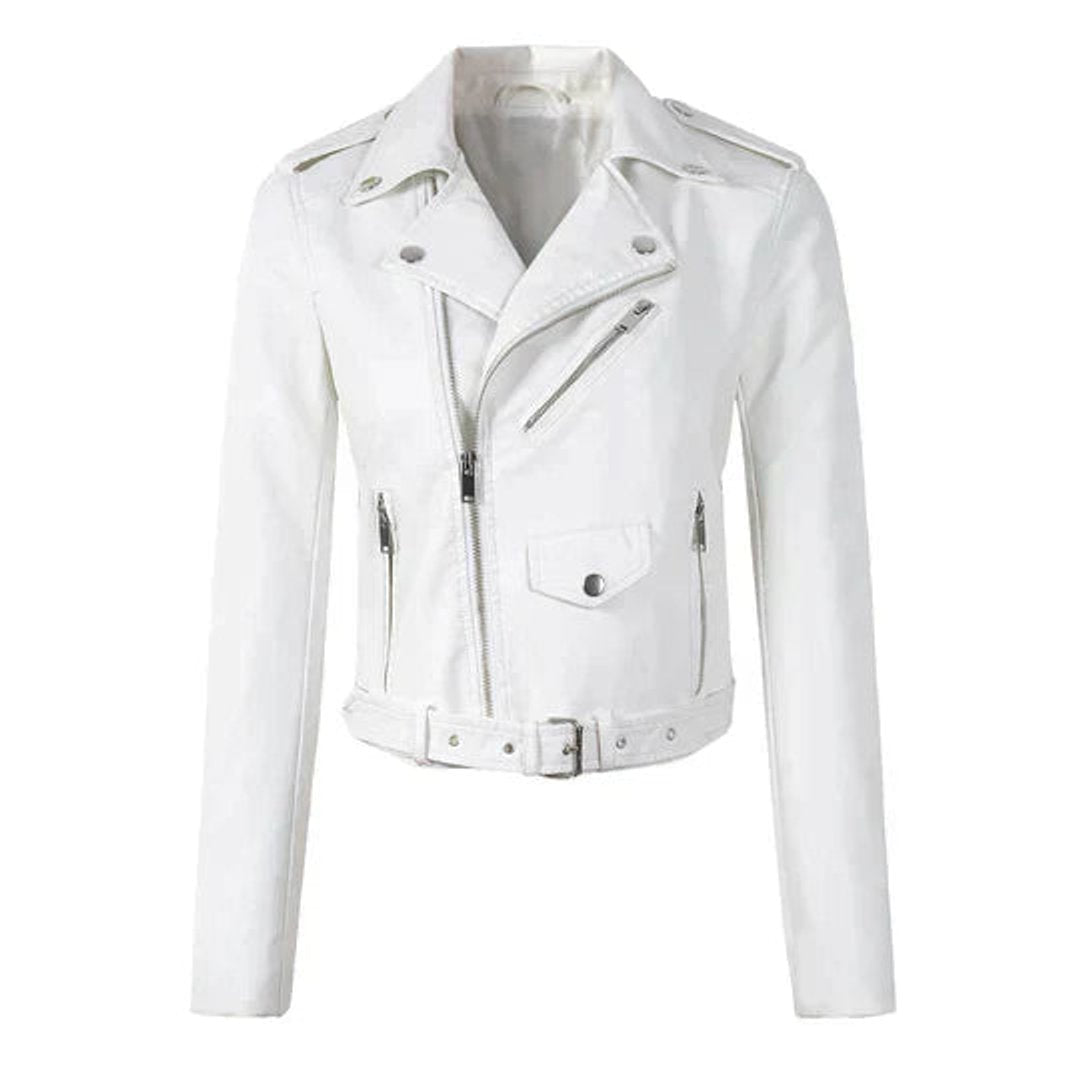 Cropped Faux Leather Biker Jacket