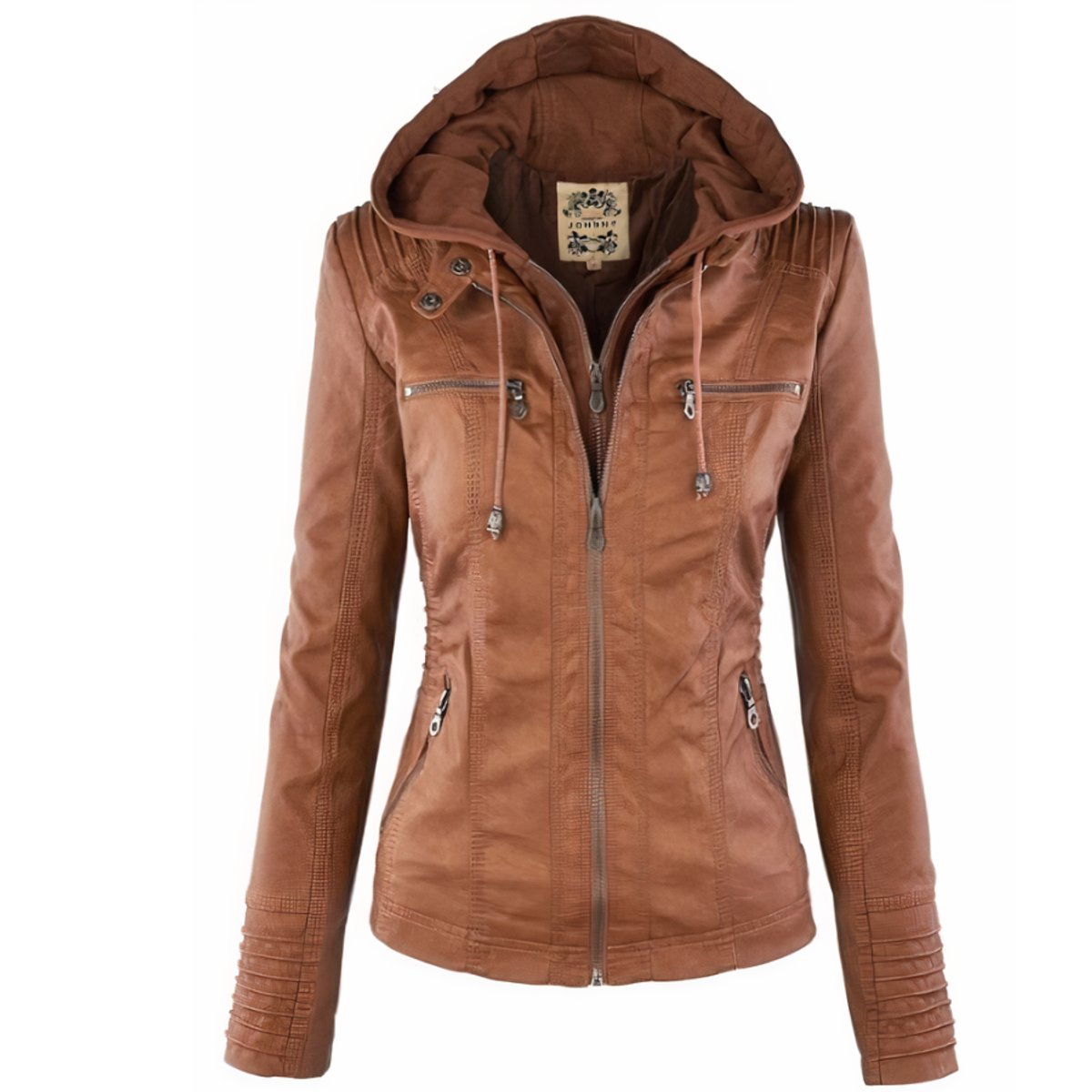 Faux Leather Hooded Biker Jacket