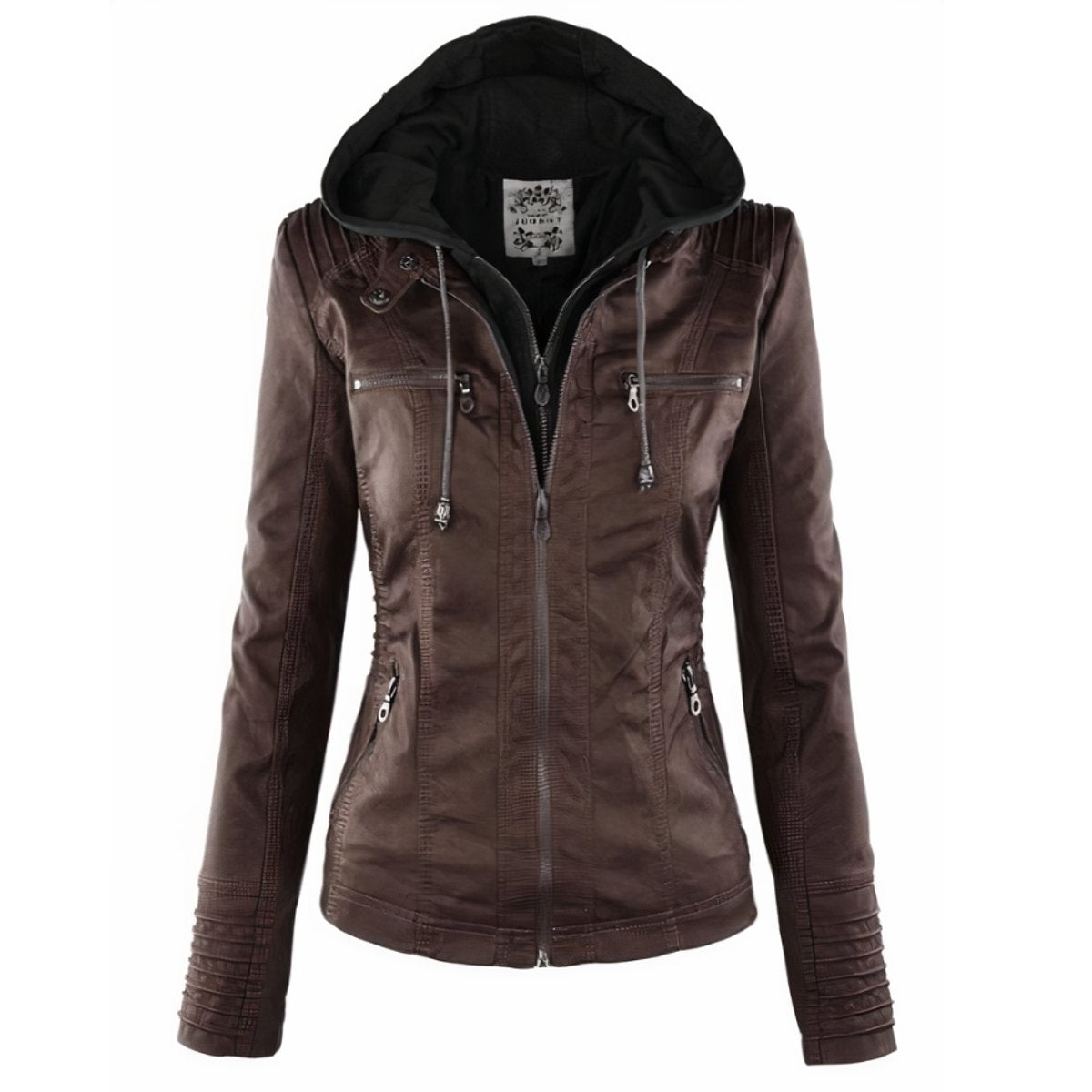 Faux Leather Hooded Biker Jacket