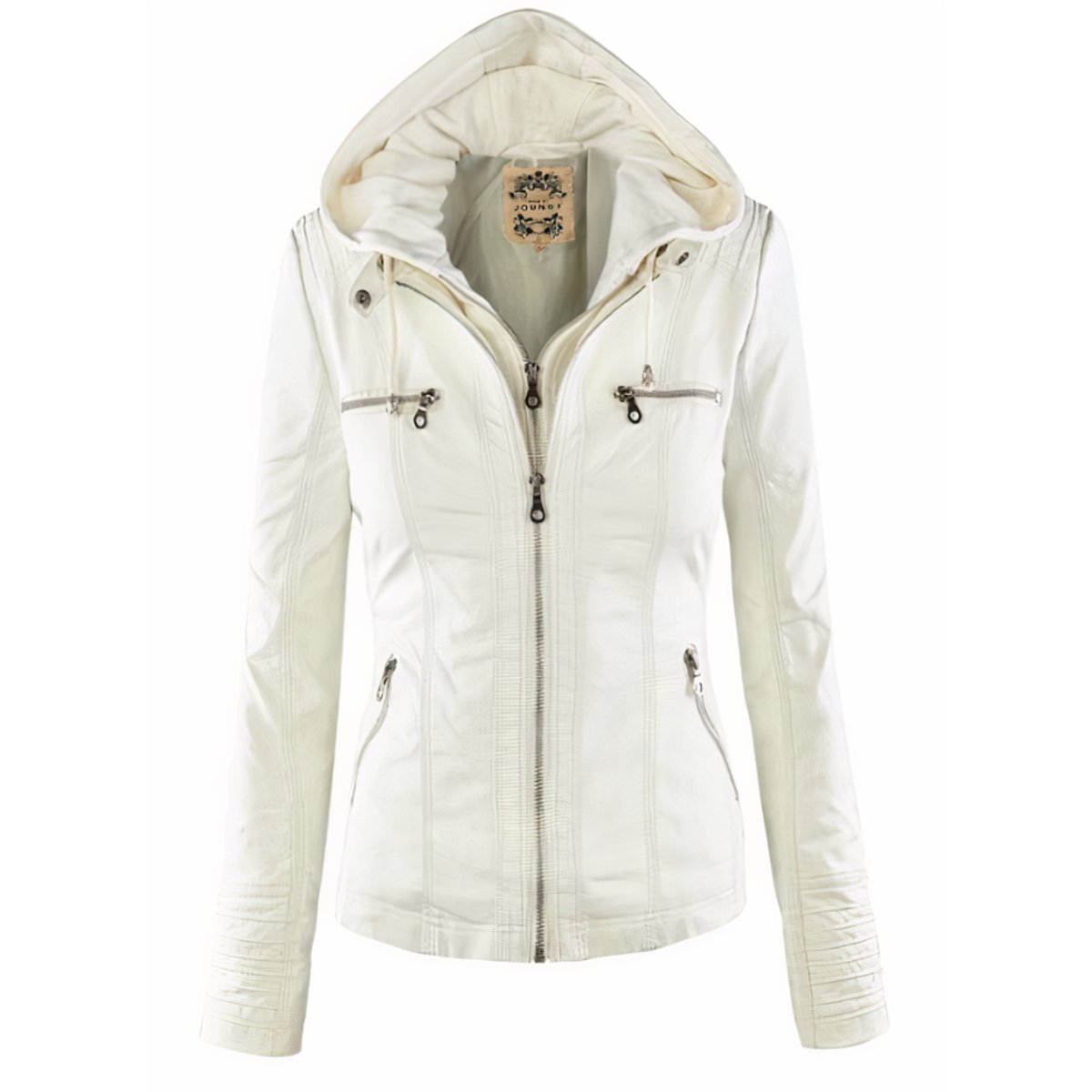 Faux Leather Hooded Biker Jacket
