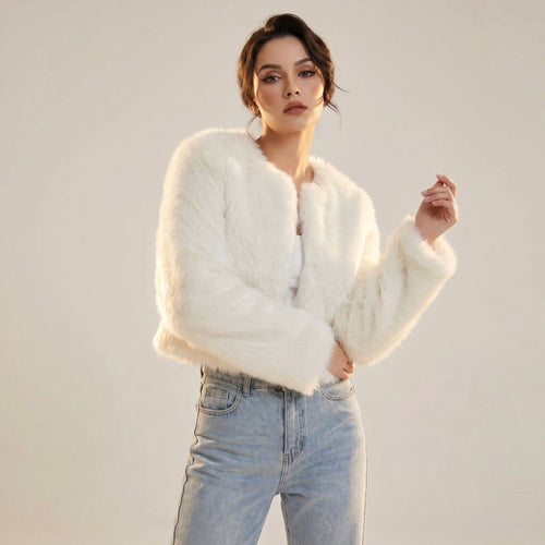 Cropped Faux Fur Cardigan Jacket