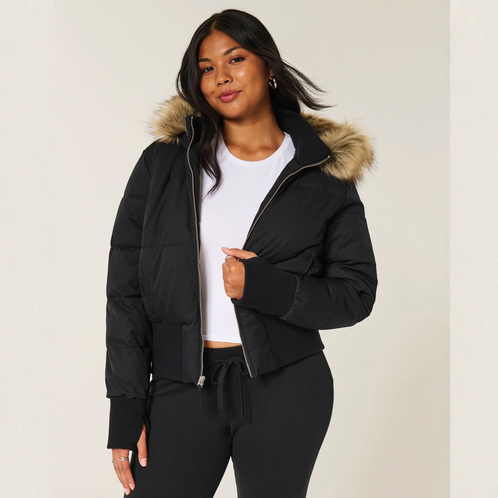 Cropped Hooded Puffer Winter Jacket