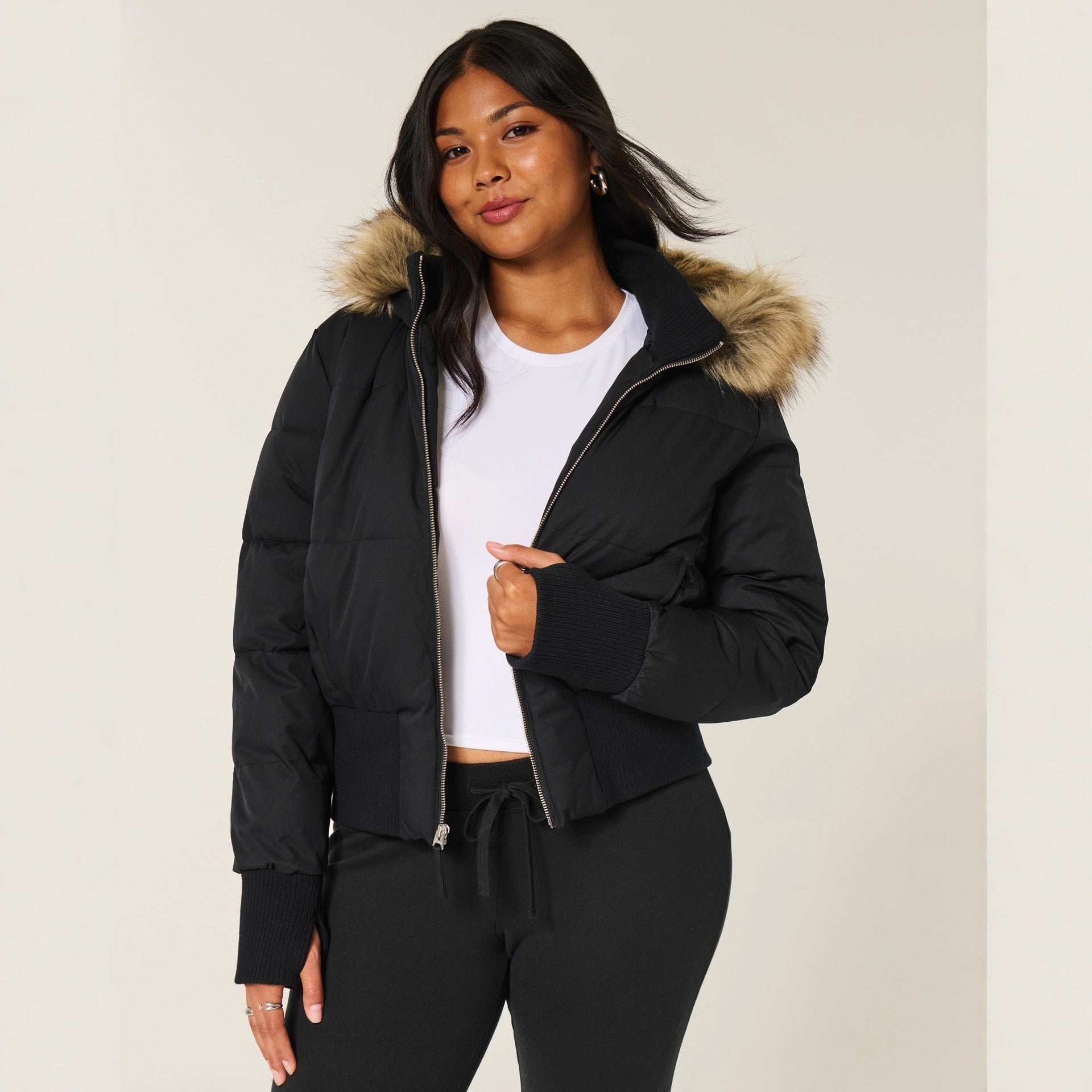 Cropped Hooded Puffer Winter Jacket