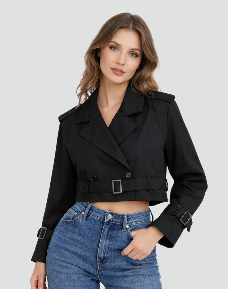 Short Belted Double-Breasted Trench Coat