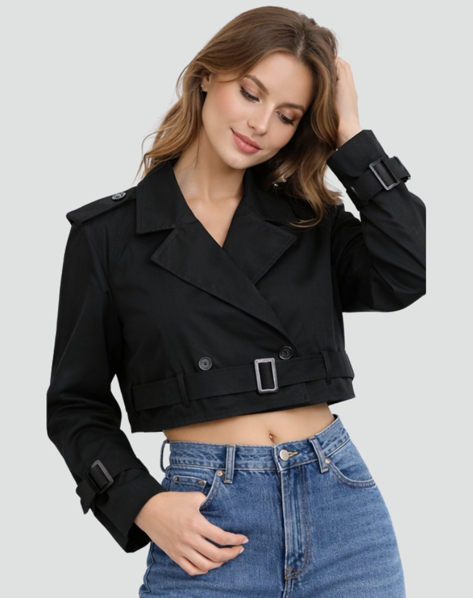 Short Belted Double-Breasted Trench Coat