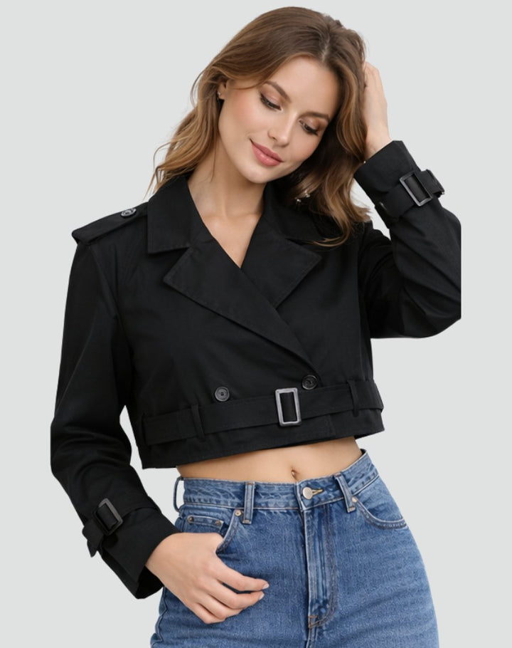 Short Belted Double-Breasted Trench Coat