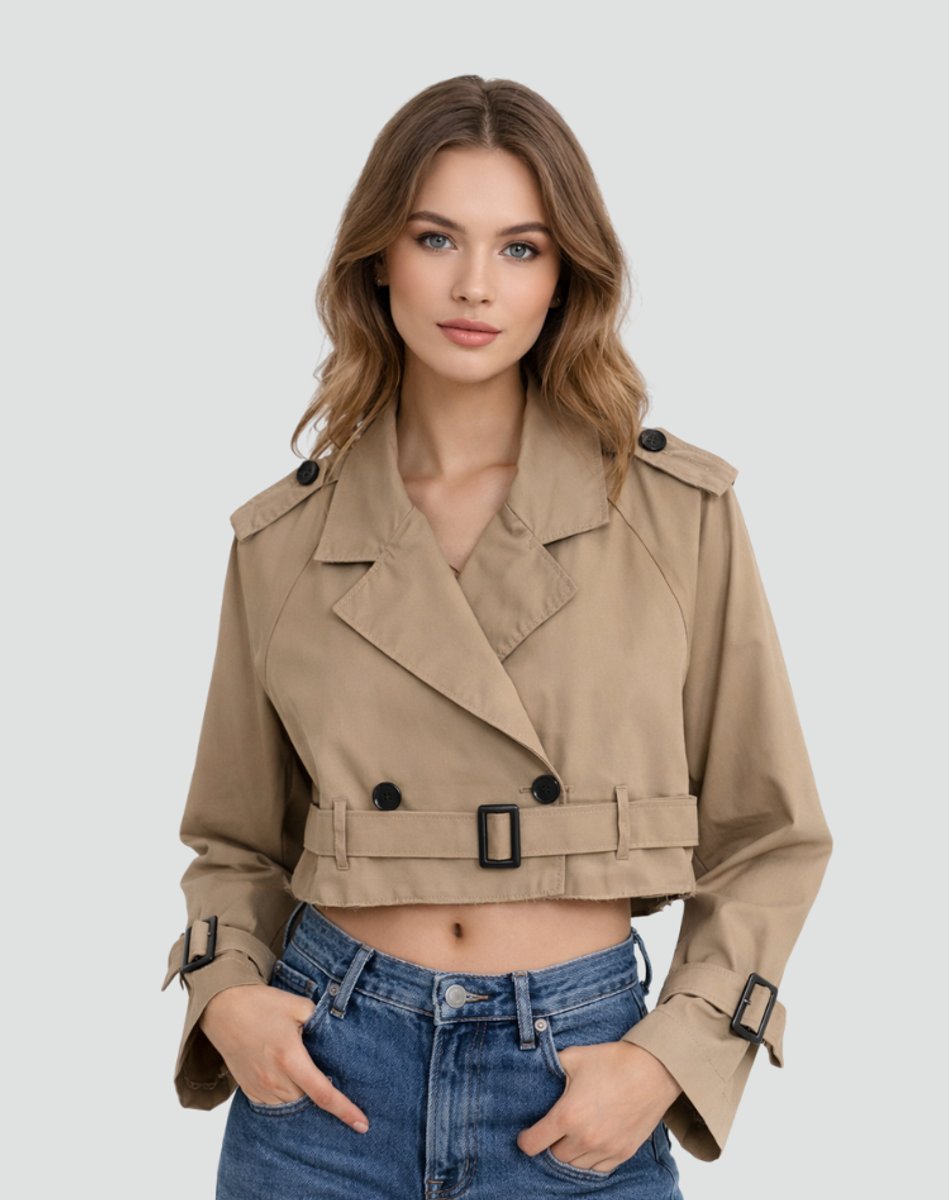 Short Belted Double-Breasted Trench Coat