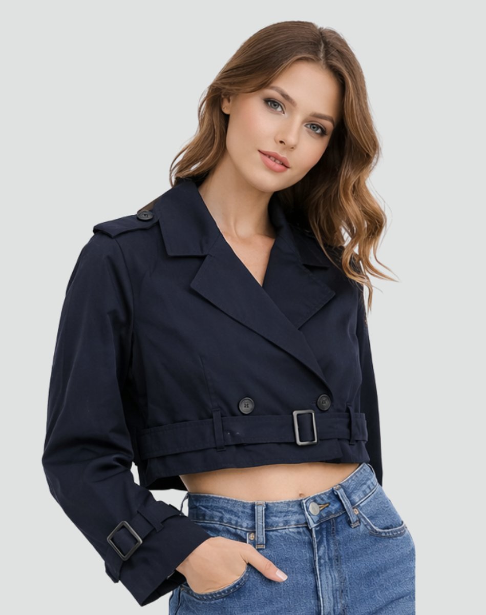 Short Belted Double-Breasted Trench Coat