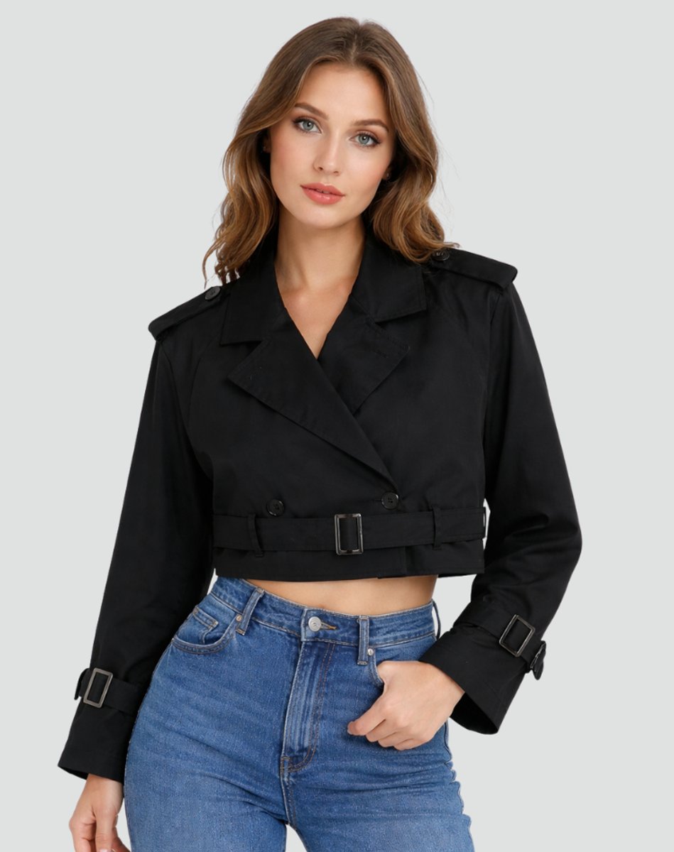 Short Belted Double-Breasted Trench Coat