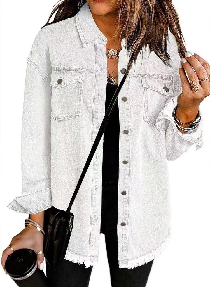 Oversized Fringed Buttoned Denim Jacket
