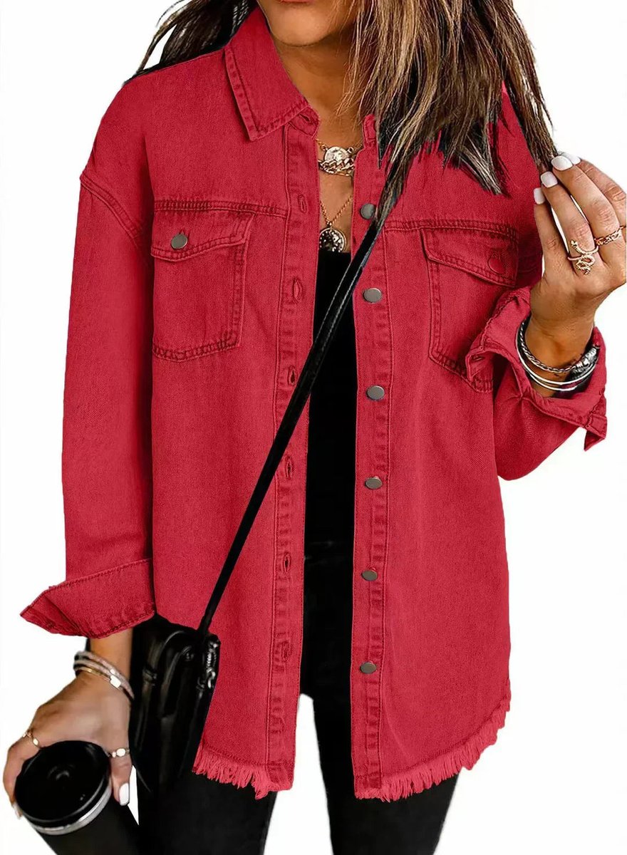 Oversized Fringed Buttoned Denim Jacket