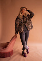 Gewatteerde oversized jas met luipaardprint