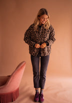 Gewatteerde oversized jas met luipaardprint