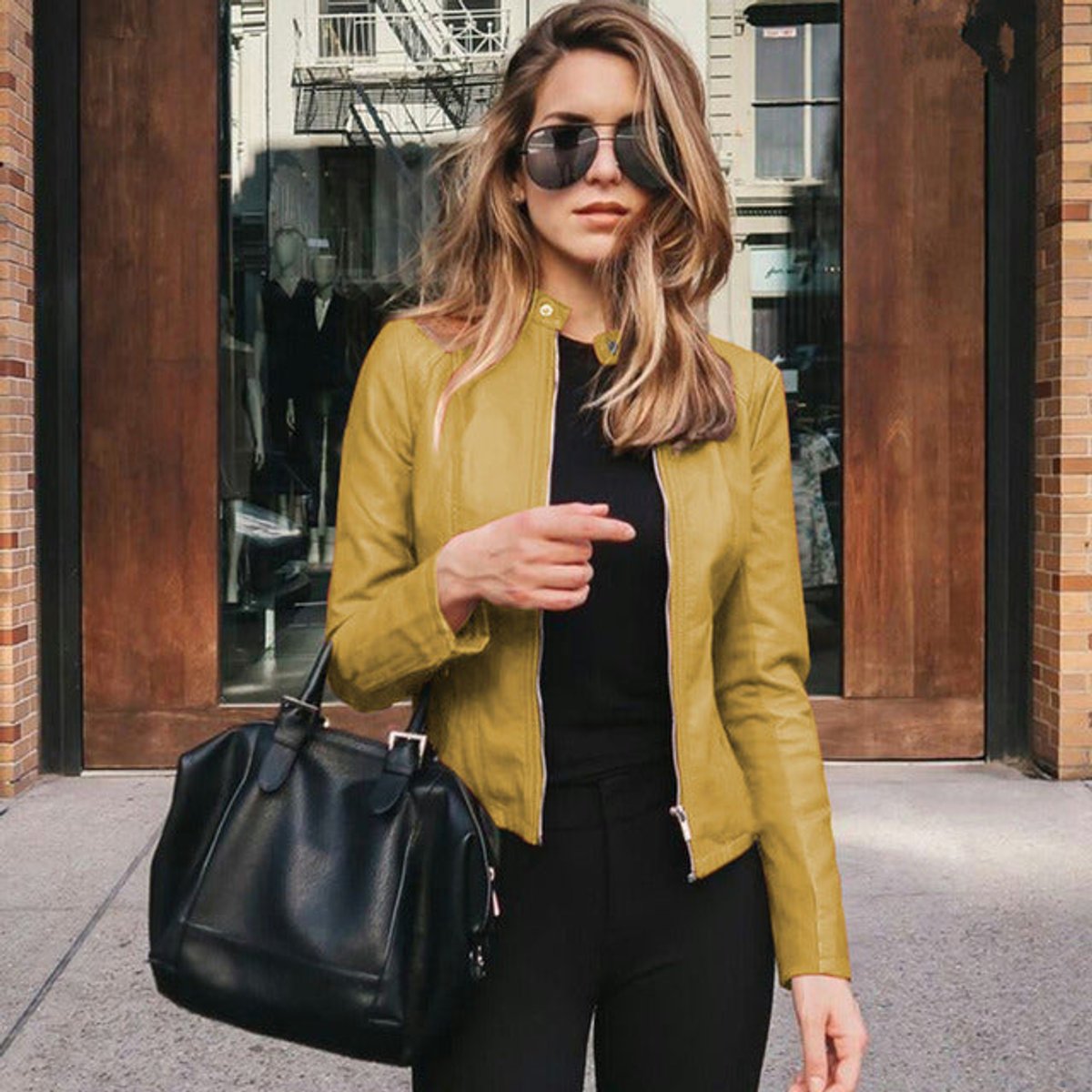 Slim-Fit Faux Leather Biker Jacket