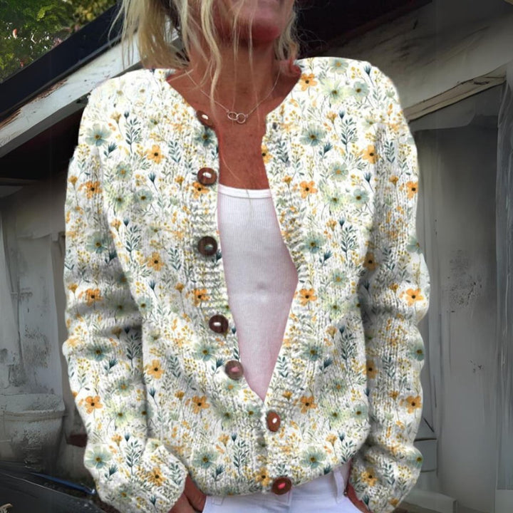 Floral Knit Buttoned Puffer Vest