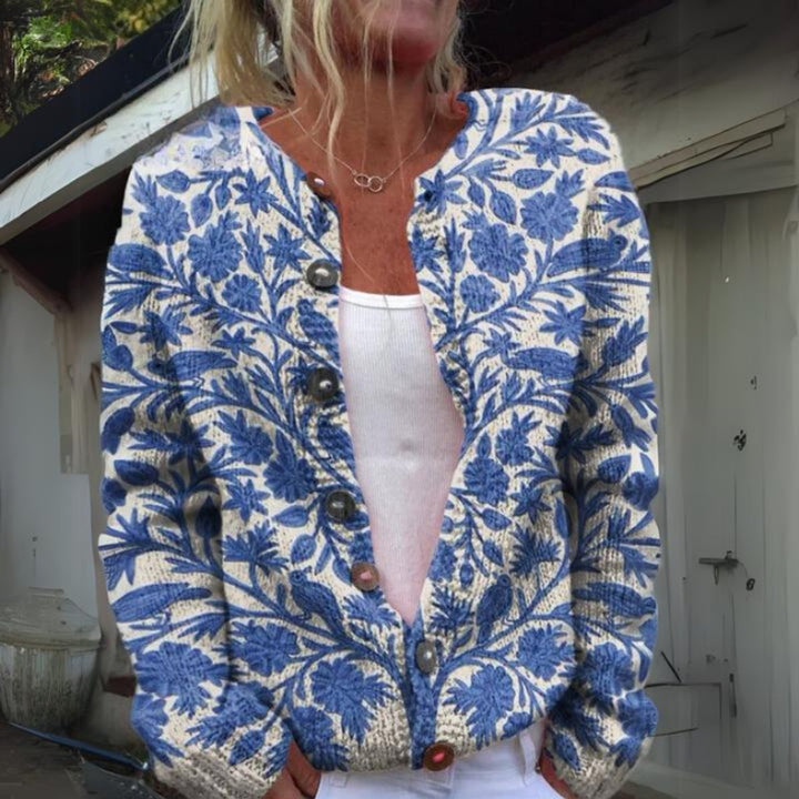 Floral Knit Buttoned Puffer Vest