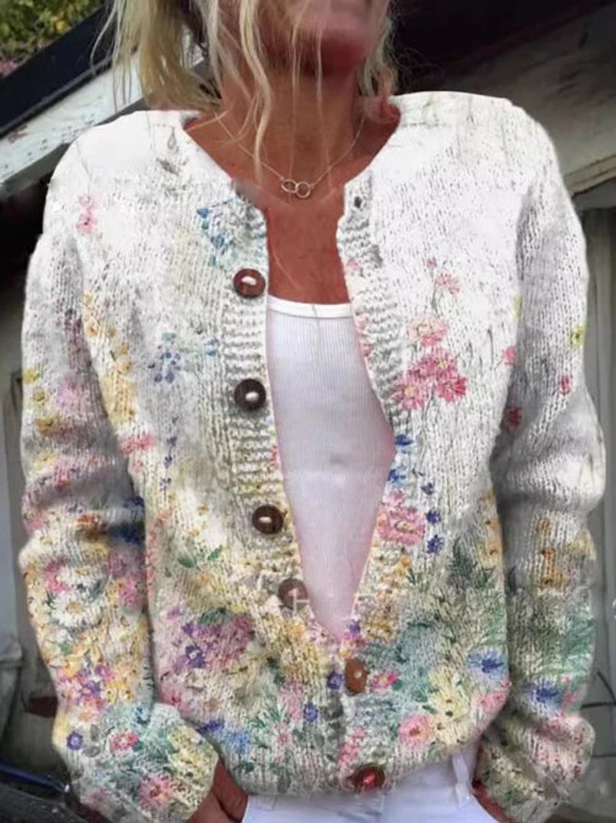 Floral Knit Buttoned Puffer Vest