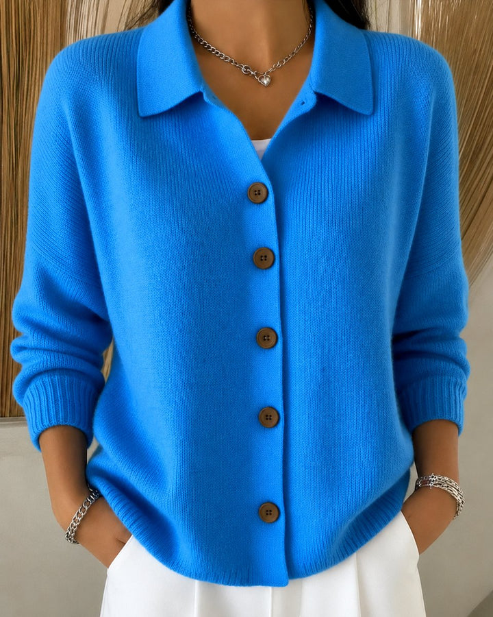 Relaxed Collared Buttoned Knitted Cardigan