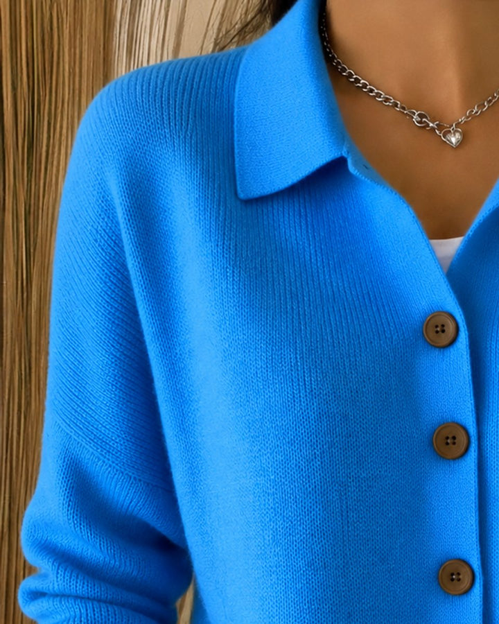 Relaxed Collared Buttoned Knitted Cardigan
