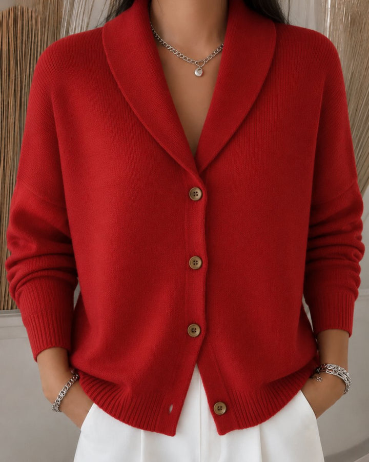 Relaxed Collared Buttoned Knitted Cardigan