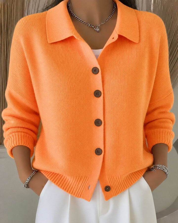 Relaxed Collared Buttoned Knitted Cardigan