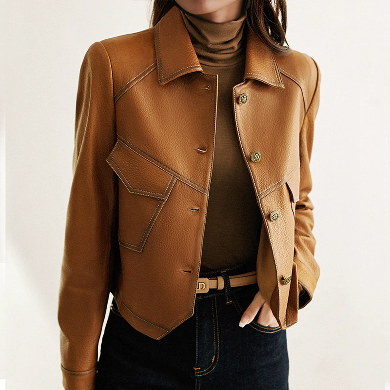 Sophisticated Soft Leather Pocket Jacket