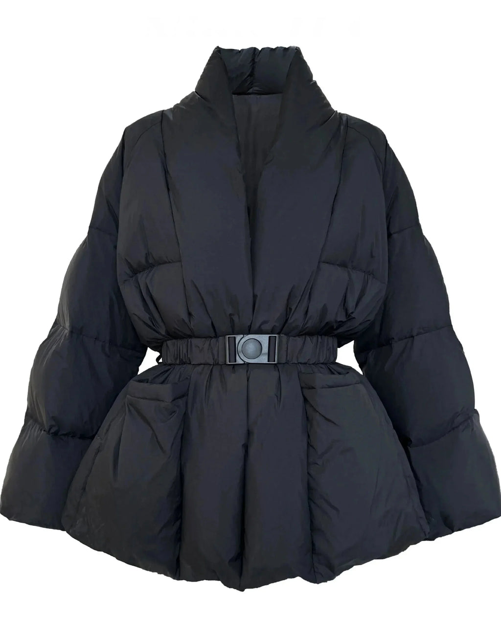 Belted High Collar Puffer Jacket