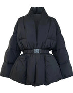 Belted High Collar Puffer Jacket