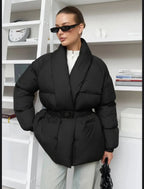 Belted High Collar Puffer Jacket