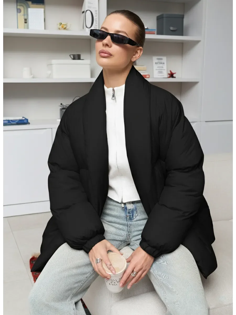 Belted High Collar Puffer Jacket