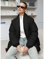 Belted High Collar Puffer Jacket
