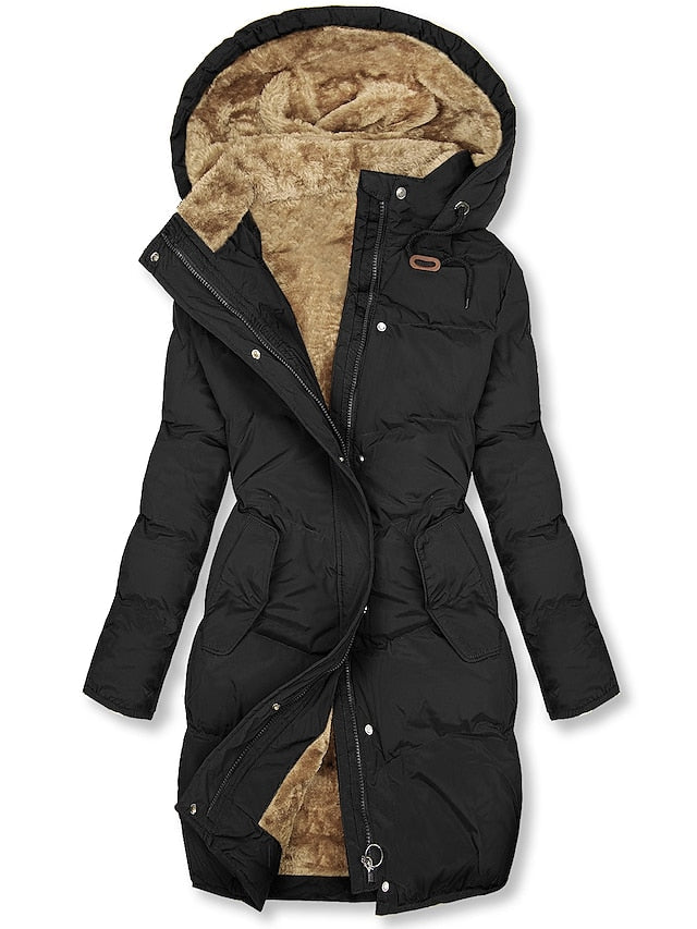 Lange gevoerde winterjas met capuchon