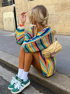 Playful Colourful Patterned Knitted Cardigan