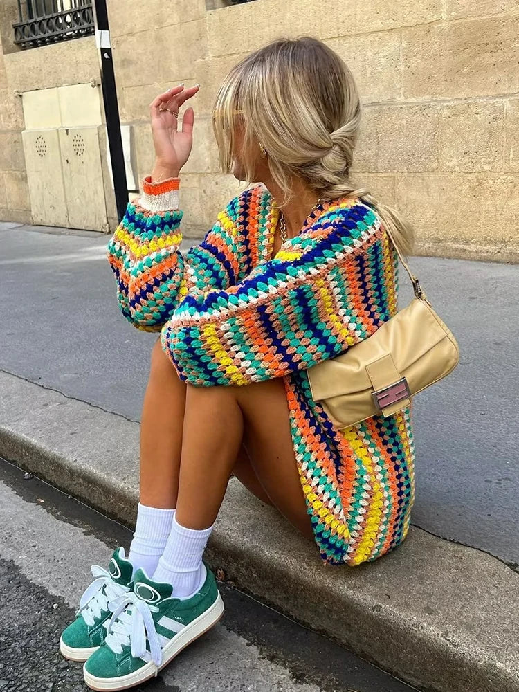 Playful Colourful Patterned Knitted Cardigan
