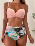Women's Bikini Set - Tropical V-Neck Swimsuit with High Waist and Flattering Cut