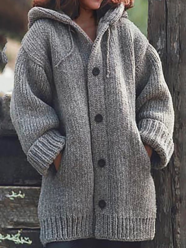 Lang Warm Gebreid Vest met Capuchon