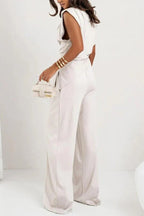 Women's Draped Two-Piece Set with Wide Leg Trousers