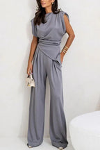 Women's Draped Two-Piece Set with Wide Leg Trousers
