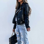 Luxury Leather High Collar Jacket