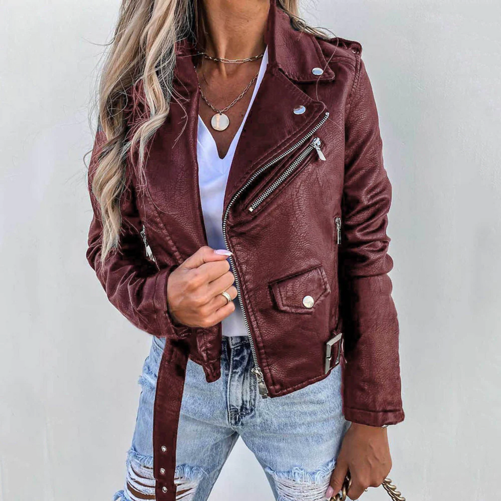 Luxury Leather High Collar Jacket