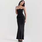 Women's Elegant Corset Midi Dress - Satin Bodycon Fit
