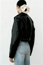 Short Belted Biker Leather Jacket