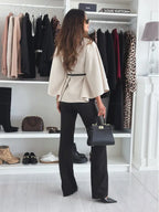 Women's Oversized Cotton Poncho with Turtle Neck
