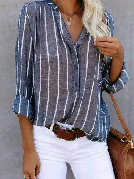 Women's Vertical Striped Button-Down Blouse