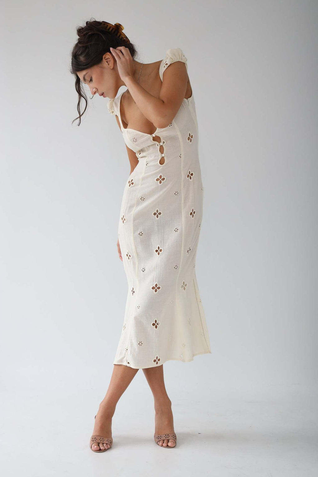 Vintage Embroidered Fishtail Midi Dress
