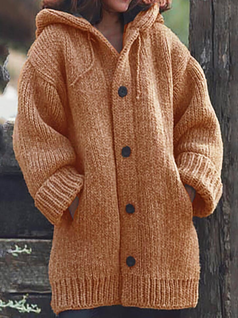 Lang Warm Gebreid Vest met Capuchon