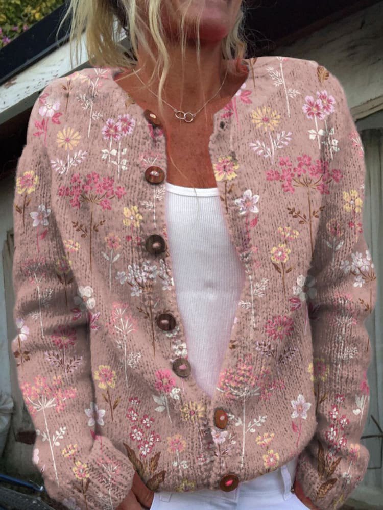 Elegant gebreid vest met bloemen en knopen