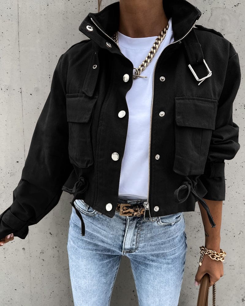 Cropped Transitional Jacket With Pockets