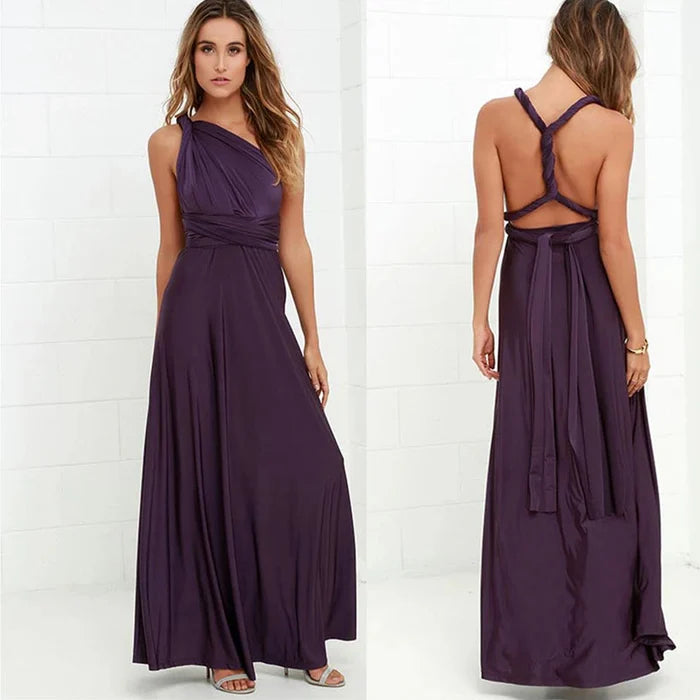 Women's Backless Maxi Dress - Satin Sleeveless Evening Gown