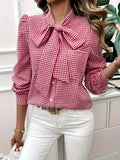Women's Checked Tie-Neck Blouse